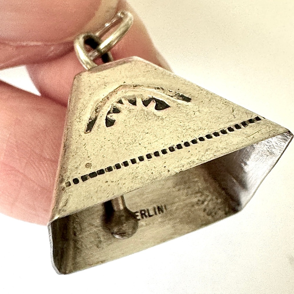 Navajo Mother in Law Bell Pendant 1in Sterling Stamped Charm VTG Harvey Mini